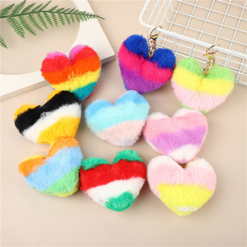 in stock imitation rabbit hair peach heart creative love color matching plush ball artificial hair key chain pendant Macaron color fur ball