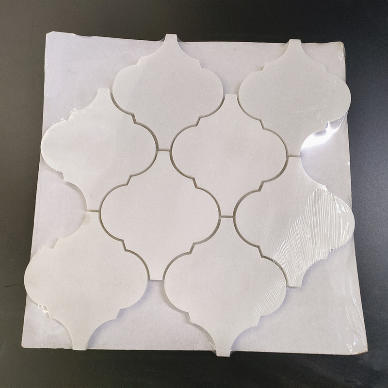 Natural White Marble Lantern-Shaped Mosaic Tiles with Waterjet Technology for Bathroom, Dining Room, and Entryway Walls and Floors Natural White Marble Lantern-Shaped Mosaic Tiles with Waterjet Technology for Bathroom, Dining Room, and Entryway Walls and Floors