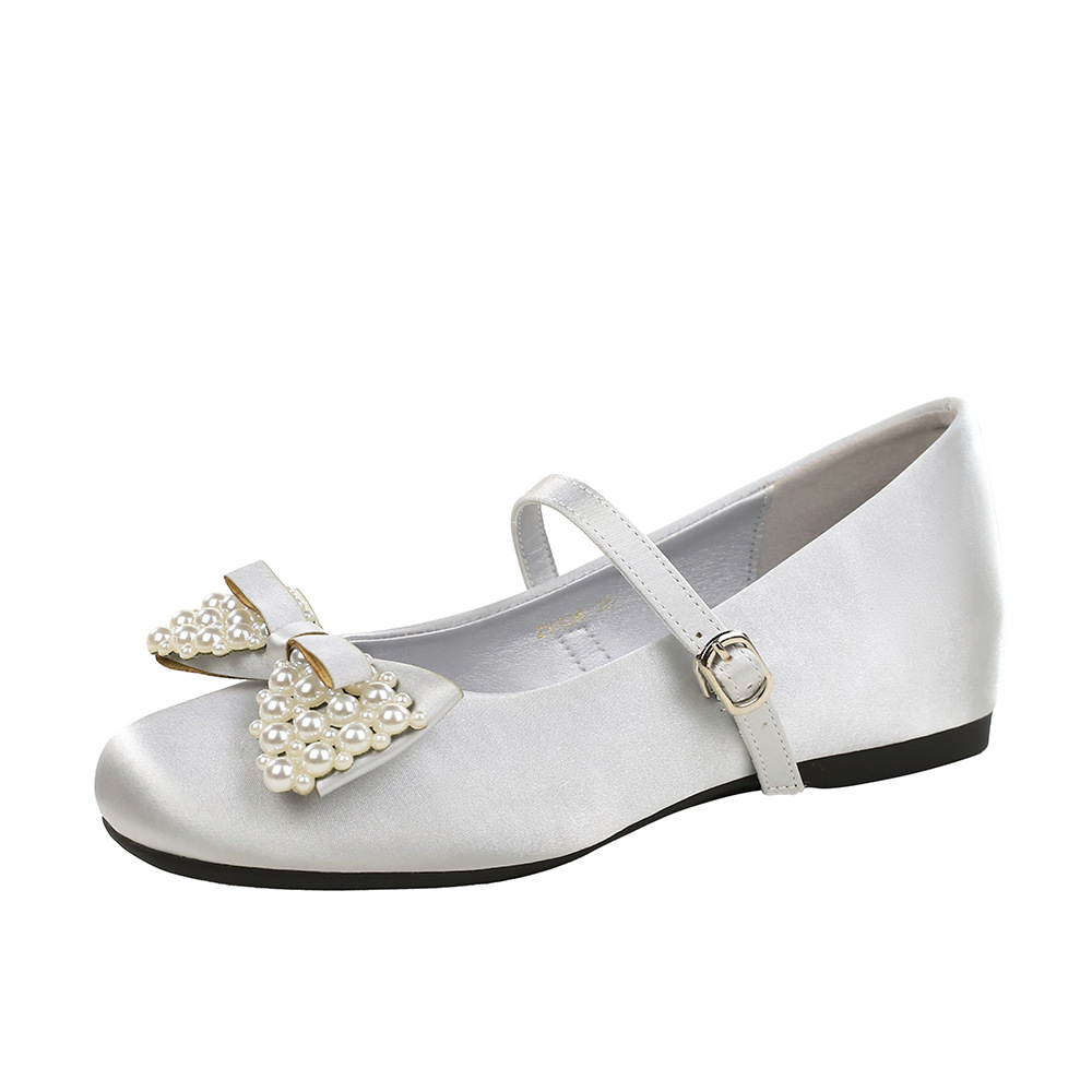 836-H165 French style Sweet Pearl Bow Square Head Shallow Mouth One Word Buckle with Inner Height Increase Middle Single Piece Shoes