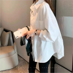 春秋叠穿白衬衫女设计感小众内搭显瘦衬衣大码宽松慵懒寸衫高级秋