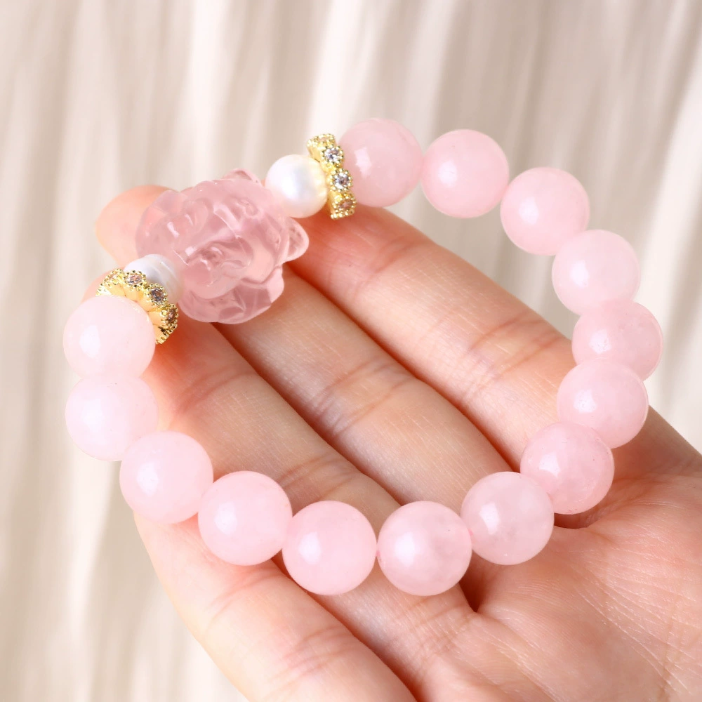 TikTok Лидер продаж Браслет из розового кварца с девятью хвостами лисы 10 мм Браслет с кристаллами Любовь и брак Уникальный дизайн Girly Heart Date.