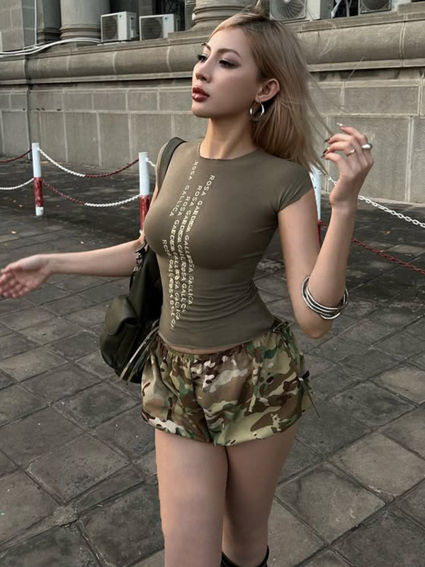 Fashion Design Spicy Low-Rise Sexy Camouflage Shorts for Women American Pure Desire Street Retro Versatile Trendy Summer Style