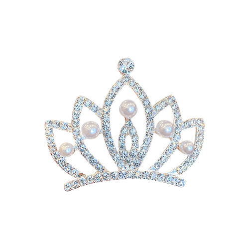 Children's Crown Headpiece Princess Pearl Water Diamond Insert Comb Baby Birthday Performance Hairpin Girls Crown Hair Accessory Hair Comb