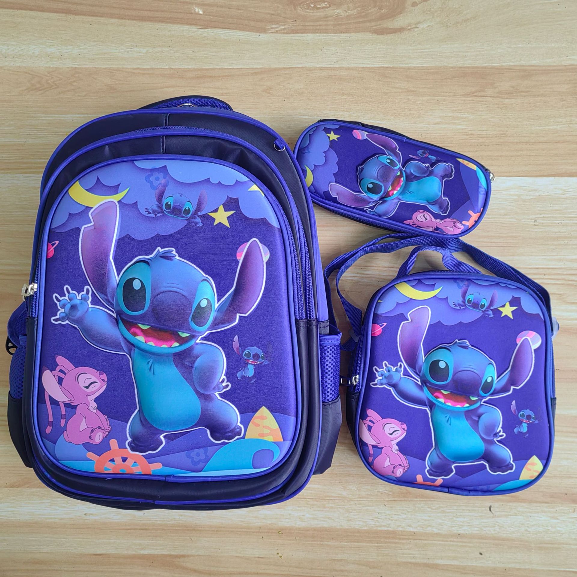 Comercio exterior al por mayor 3D Escuela Primaria estudiante mochila 3-piece set niños dibujos animados mochila lápiz bolsa de almuerzo para grado 1-6