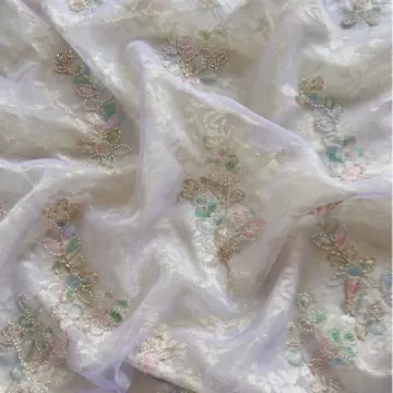 现货热卖精美珠管绣欧根纱蕾丝绣花布新中式风旗袍古装外套等布料