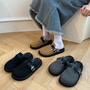 Simple ins closed-toe fishing retro thick-soled Boken shoes for women 2023 new autumn Boken outer wear half slippers