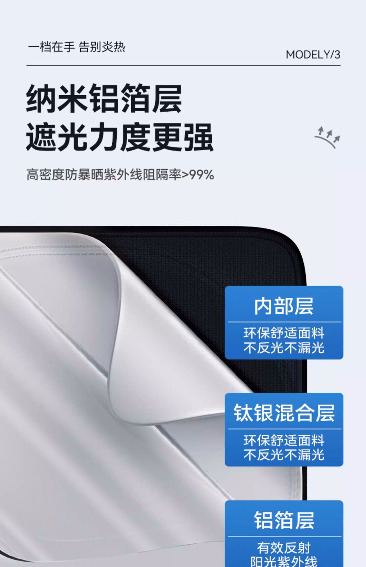 Suitable for Tesla Y 3 Yl Special Front Sunshade Double-Layer Opaque One Black and One Silver Sun Protection Sunshade