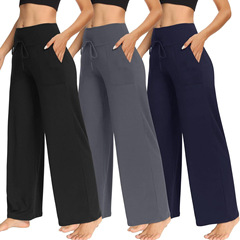 メーカーの卸売りクロスボーダーのホットタイプの女性の寝ズボンのプリントのワイドレギンスの欧米のハイウエストのひものカジュアルなズボンはゆったりしていて快適です。