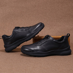 New first-layer cowhide men's business sports outdoor leisure round-toe thick-soled non-slip leather shoes rotating button leather shoes