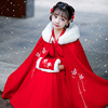 2021 new pattern winter Plush go out Hanfu cloak children gules Hooded Shawl girl ancient costume keep warm Cape