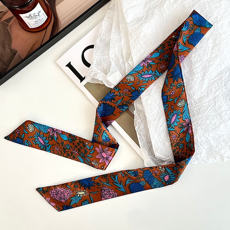 Pañuelo de seda largo, decoración de moda avanzada coreana, bufanda pequeña, bolsa de toalla de seda para mujer, cinturón de envoltura, turbante multiusos, cinturón para el cabello