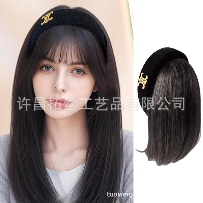 Hair band wig one-piece female head hair replacement block invisible hair growth cover white hair replacement piece one-piece half-head wig