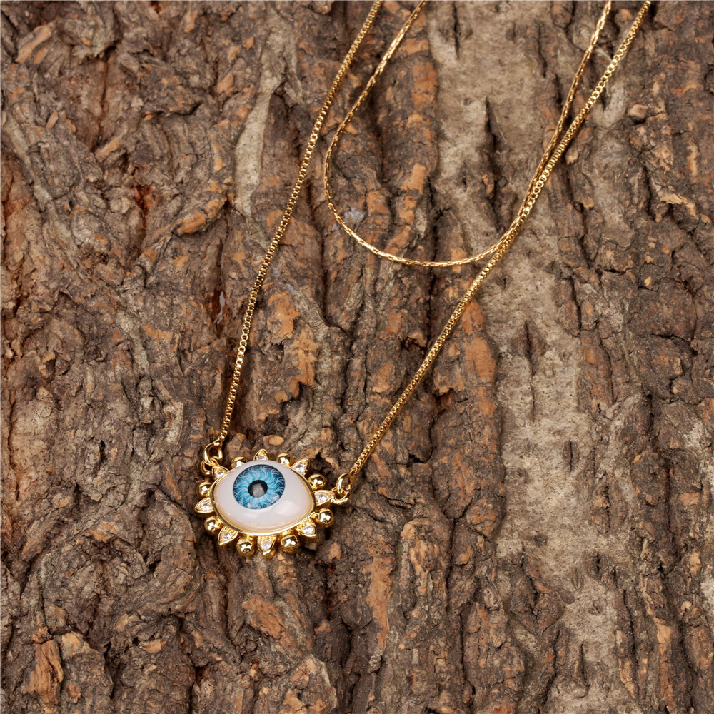 devilu0027s eye resin pendant double layered copper necklace wholesale nihaojewelry