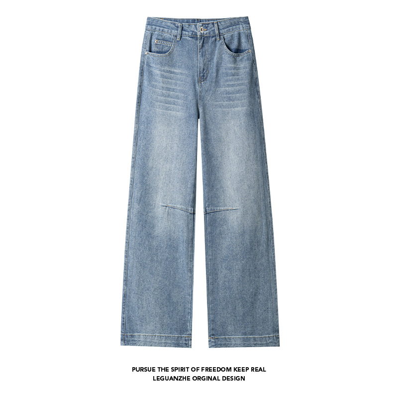 Amerikanischer Deconstructed Cleanfit Curved-Cut Jeans für Herren, Herbst- und Wintertrend, Marke Washed Straight-Leg_voghion.com