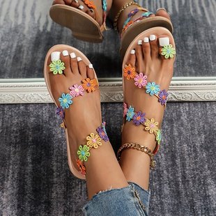 Amazon new cross-border toe color European and American style women's sandals holiday light petals foreign trade large size beach shoes