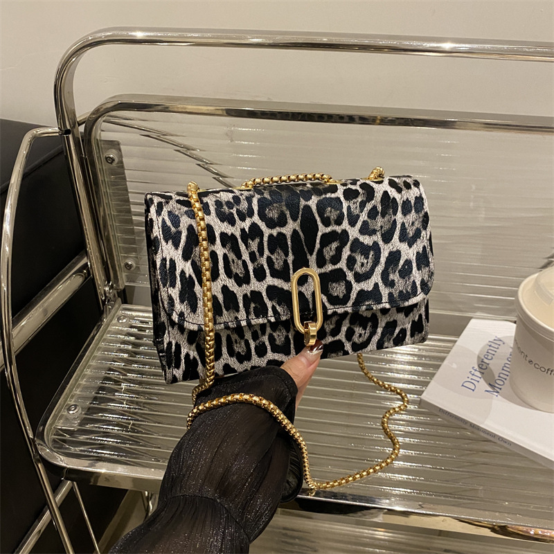 Retro ocio red de moda personalidad bolso 2024 nueva moda leopardo cadena de hombro bolso pequeño