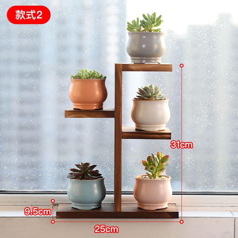 Fábrica directa de madera sólida flotante estante de flores multicapa sala de estar interior estante de flores de escritorio pequeño balcón estante de maceta de flores