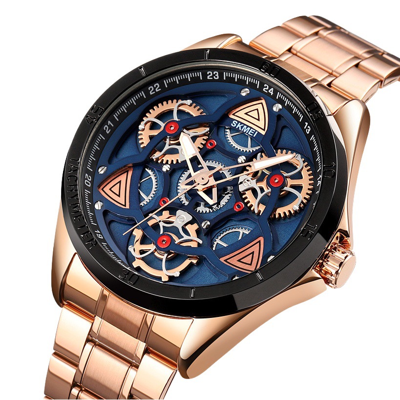 Skmei skmei 1678 nueva correa de acero cuarzo engranaje hueco hombres negocio la moda regalo personalizado reloj