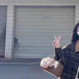 复古风格子毛呢外套女装25秋冬新款韩版高级感牛角扣呢子大衣加厚