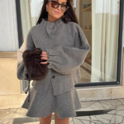 European and American Women's Clothing Aliexpress Ins Hot-Selling Knitted Bomber Jacket + Skirt Set