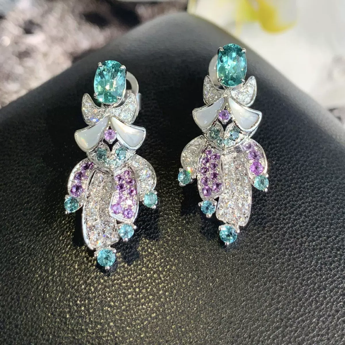 定制培育钻石耳环培育彩宝帕拉伊巴耳坠18K14K9K金Pt950铂金珠宝