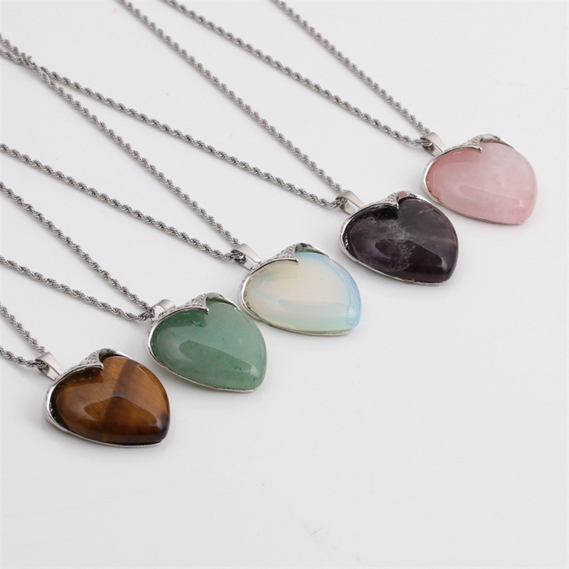 opal heart-shaped pendant korean style necklace wholesale jewelry Nihaojewelry