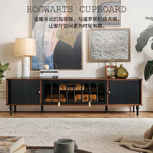 高端法式复古实木电视柜黑色美式小户型客厅储物柜中古风家具