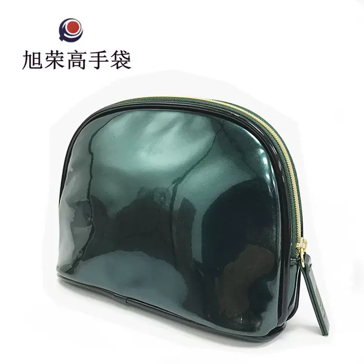 贝壳化妆包定做墨绿色收纳包亮面皮革圣诞镜面手拿包深圳厂家定制