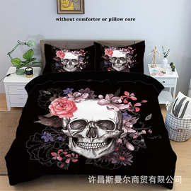 跨境热卖桃皮绒3d印花枕套被套三件套任意图片可发货