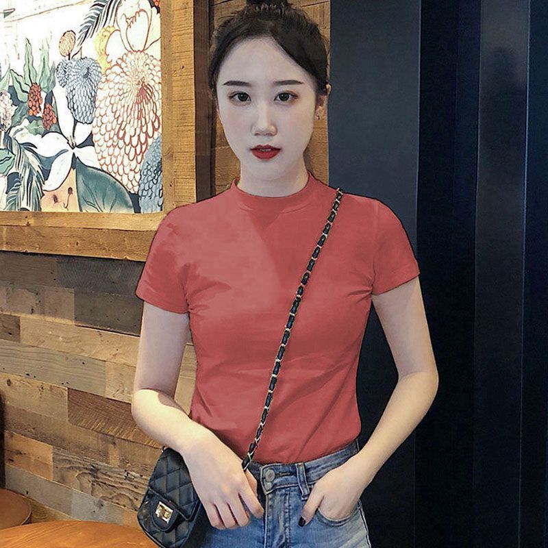 High-Quality Cotton White T-Shirt with a Half-High Collar, New Round Neck Style, Summer Slim-Fit Korean Style Short-Sleeve Pure Cotton Mid-Neck Base Shirt, Trendy on Instagram High-Quality Cotton White T-Shirt with a Half-High Collar, New Round Neck Style, Summer Slim-Fit Korean Style Short-Sleeve Pure Cotton Mid-Neck Base Shirt, Trendy on Instagram