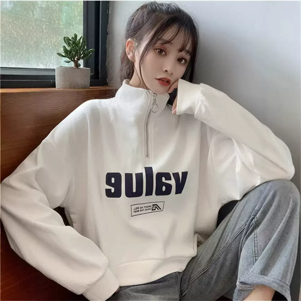 白色宽松大版长袖t恤女2026春秋季韩系爆款慵懒风小个子卫衣外套