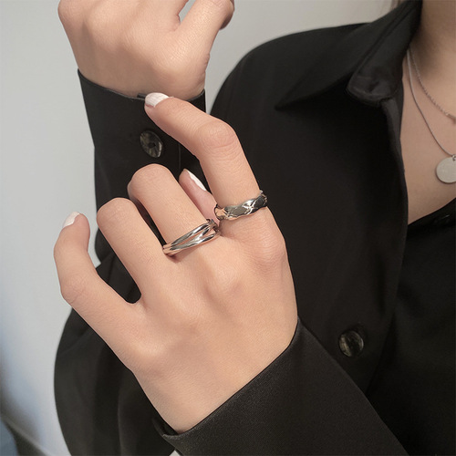 Niche design simple double layer cross set ring female ins trend internet celebrity fashion personality adjustable index finger ring