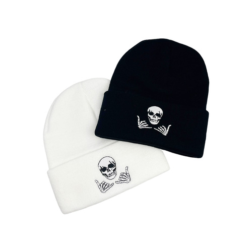 Bestselling Skeleton Head Hand Embroidered Knitted Wool Hat for Men and Women, Versatile Warm Winter Cap