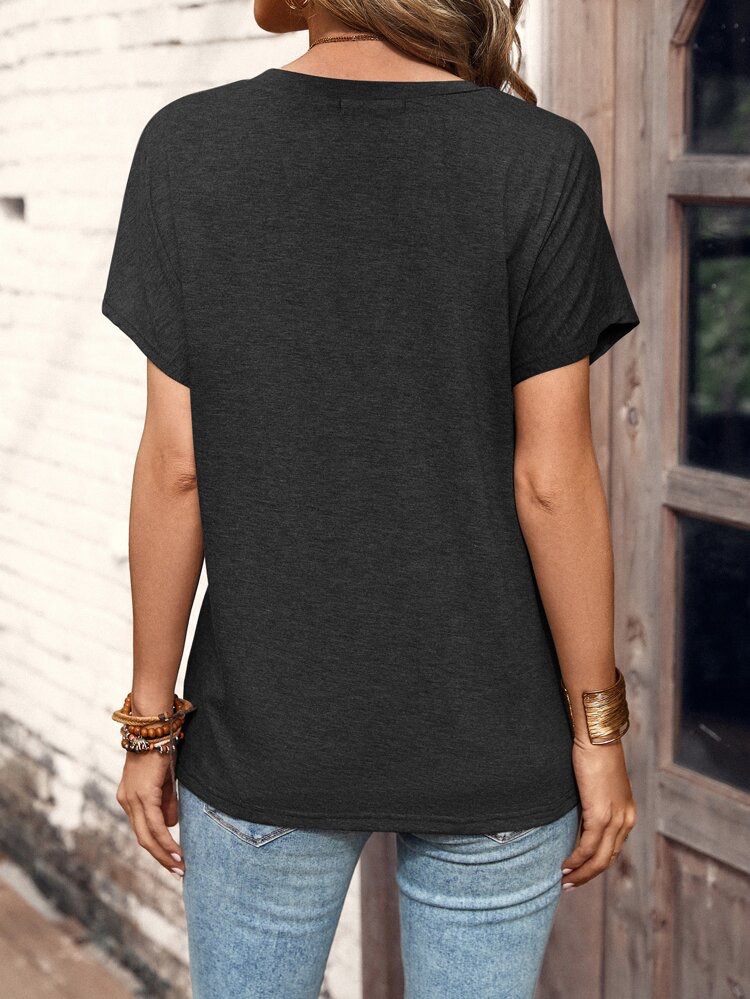 Women's Solid Colour Twist Button T-shirt European American Style_voghion.com