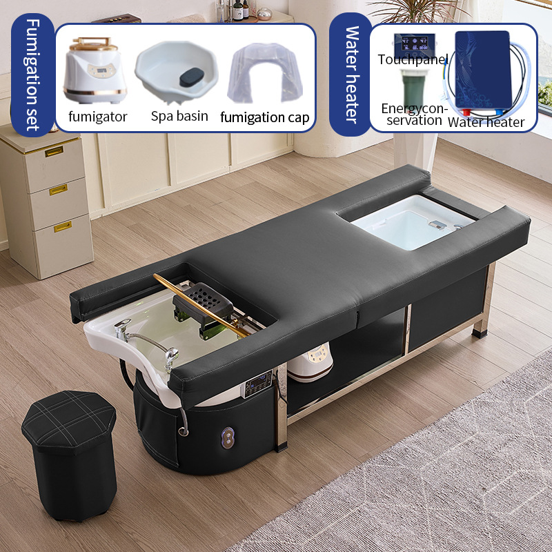 Cama eléctrica elevadora multifuncional para salón de belleza, cama de lavado de cabello, cama de masaje para terapia de cabeza, cama de masaje y cama de fumigación para circulación de agua