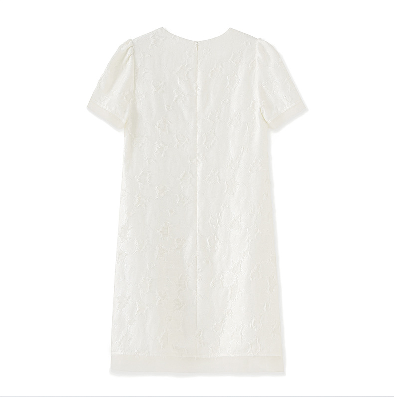 Váy liền nữ cổ tròn phối voan, họa tiết jacquard nổi, phong cách quý cô — Màu vàng chi tiết 19