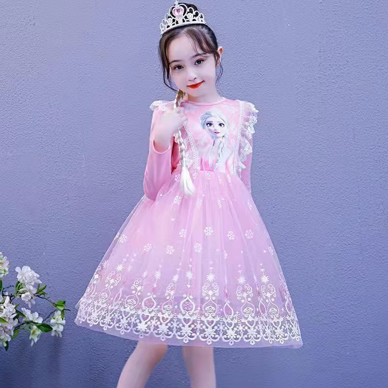 2 autumn and winter girls' dress Princess Elsa children's fluffy gauze dress 8 Aisha frozen western style autumn clothes