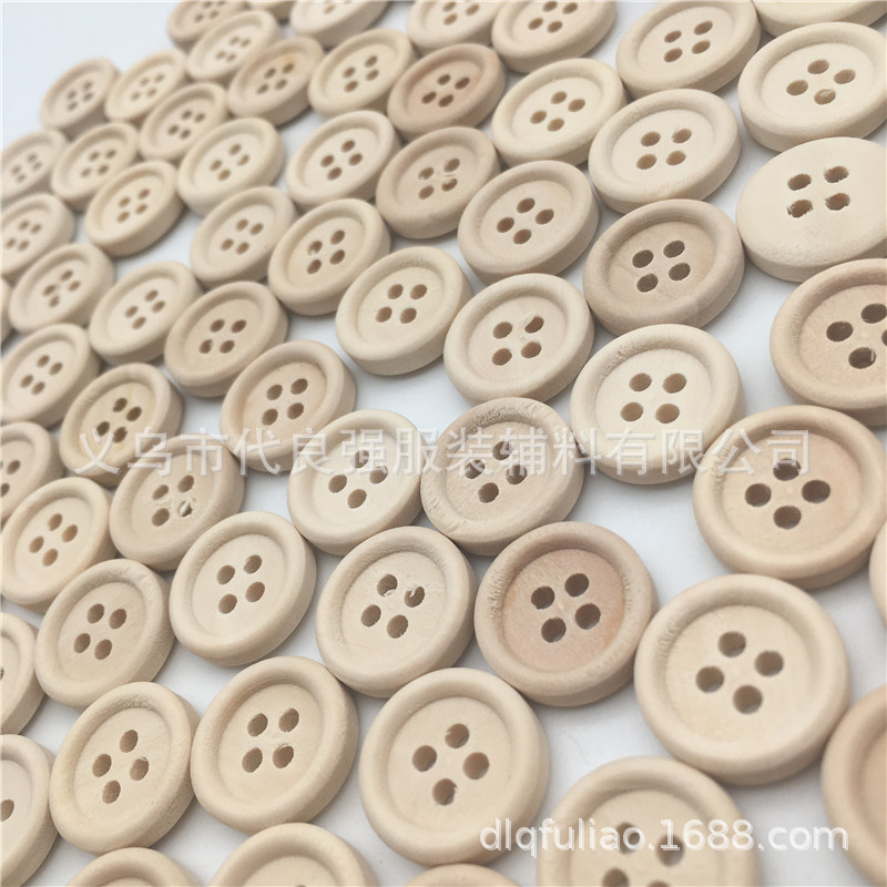 Natural log four-eye thin edge wood button