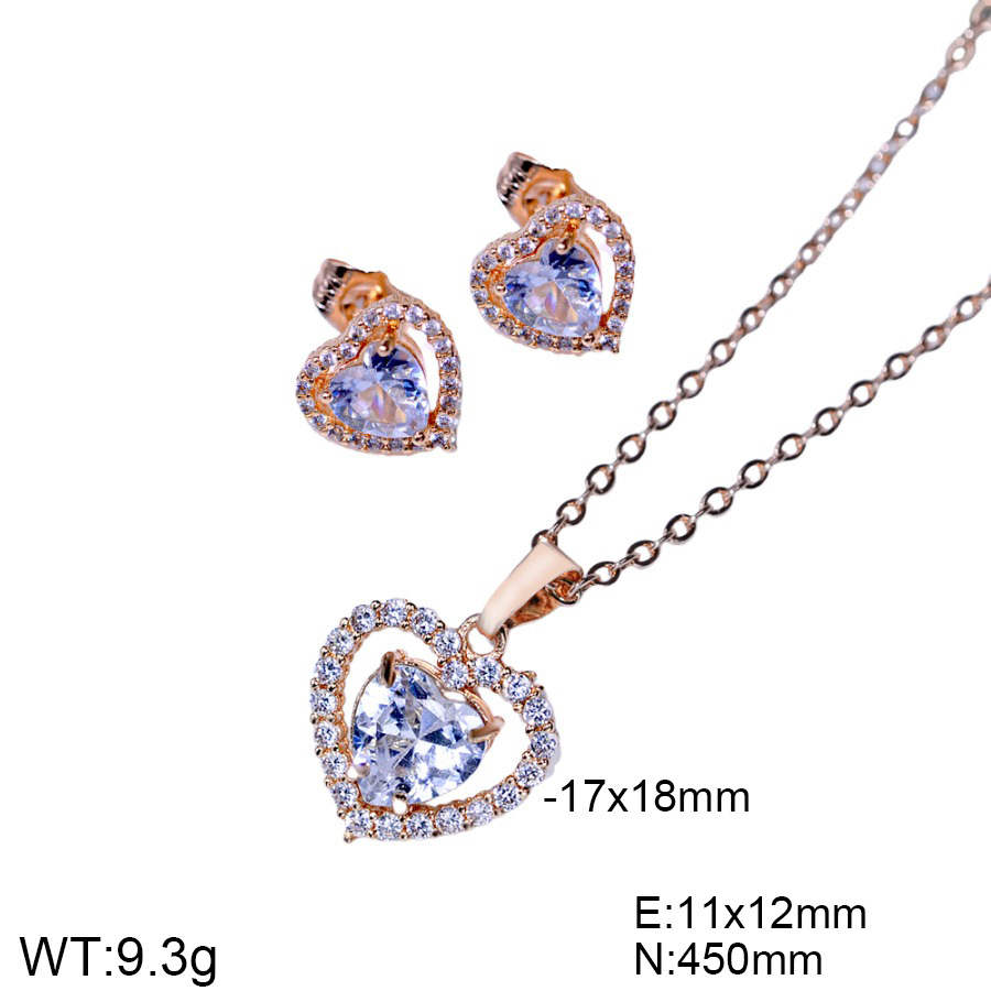 2024 selección transfronteriza moda amor aretes de zircon collar conjunto de joyería para mujeres aretes de zircon colgante joyería