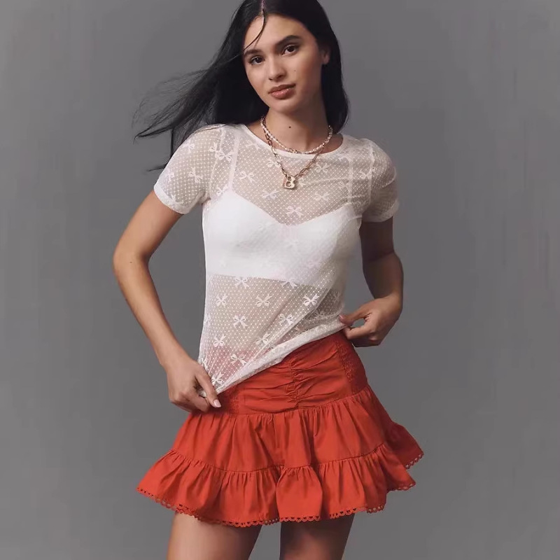 European and American Foreign Trade Wish Amazon Mesh Transparent Lace Short-Sleeve Top for Women Party See-Through T-Shirt Blouse European and American Foreign Trade Wish Amazon Mesh Transparent Lace Short-Sleeve Top for Women Party See-Through T-Shirt Blouse