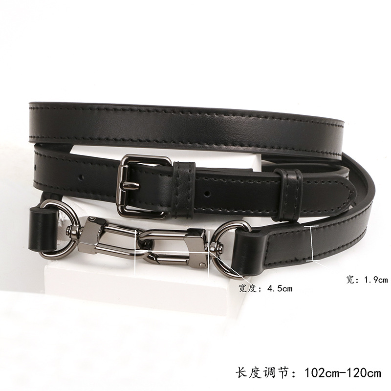 Premium cowhide plain black 1.9cm shoulder strap black buckle