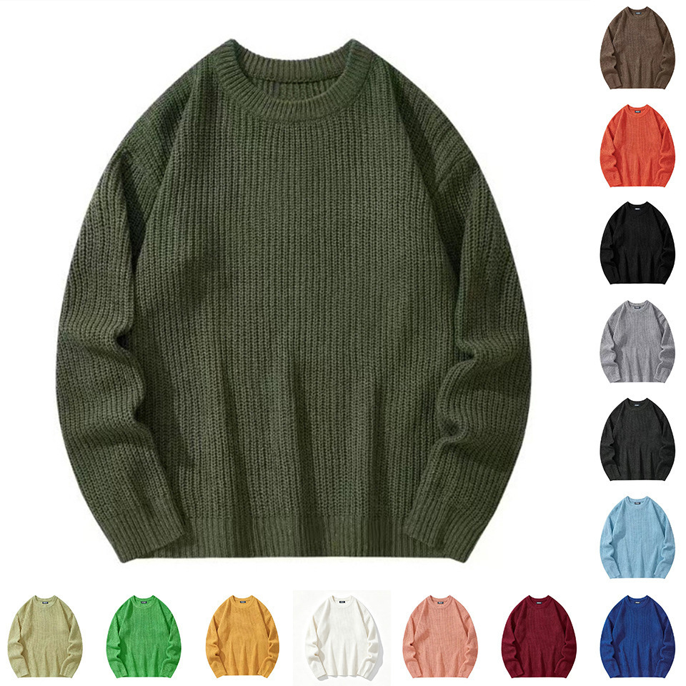 14-color solid color knitted sweaters for men and women, suitable as a base layer, chunky knit, loose fit, cross-border factory clearance
