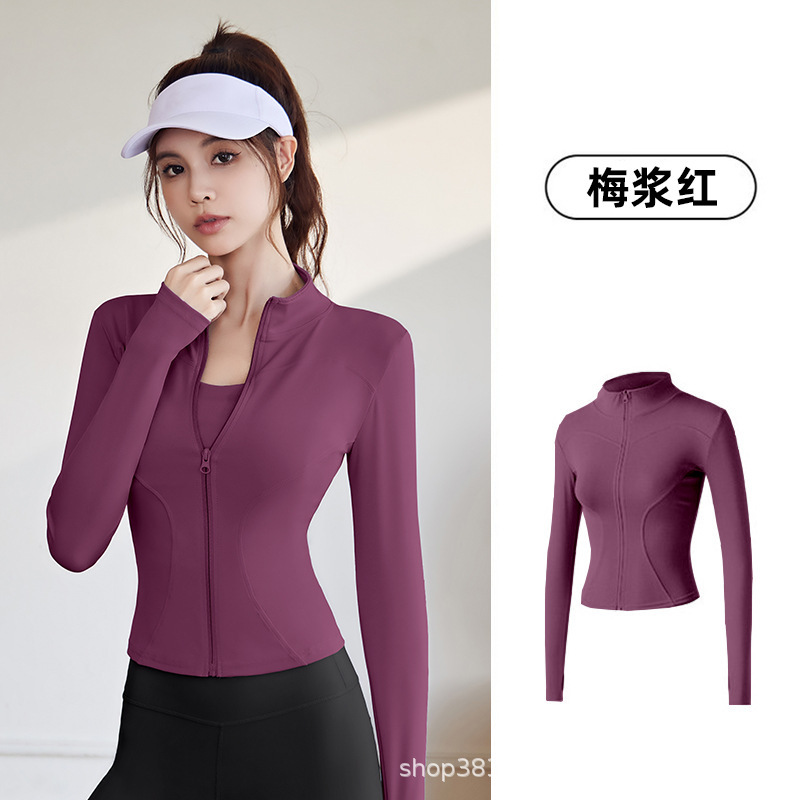 Cross-border TK explosión chaqueta deportiva manga larga correr delgada alta elástica fitness yoga chaqueta chaqueta de protección solar de mujer image 14