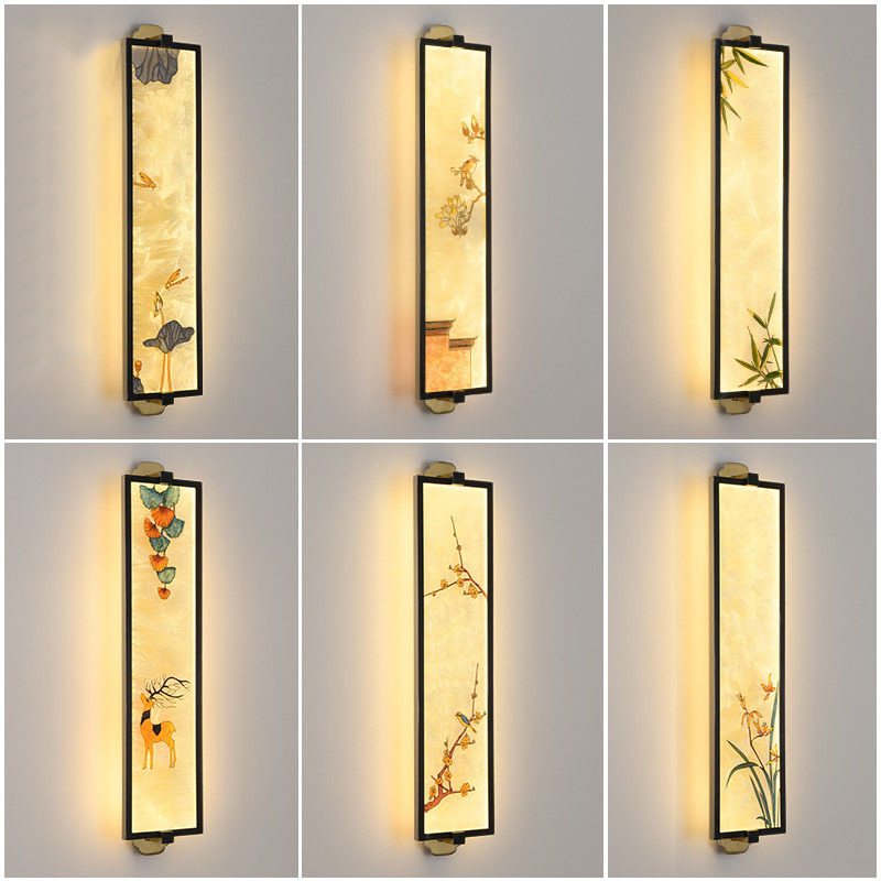 新中式壁灯别墅装饰珐琅彩客厅背景墙灯入户走廊卧室床头云石壁灯