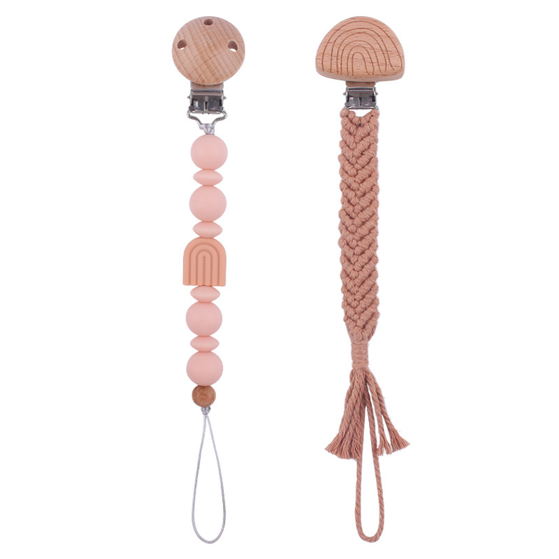 Nuevo bebé suministros de dibujos animados Arco Iris chupete cadena calmante bebé Arco Iris clip hecho a mano tejido anti-gota