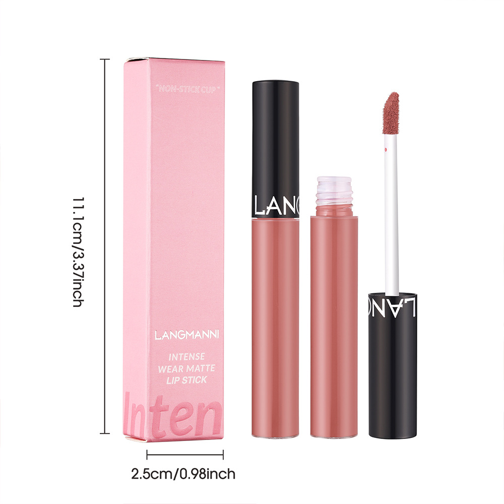 LANGMANNI matte lip gloss is not easy to stick to cups. 12 colors available for cross-border liquid lipstick details Picture