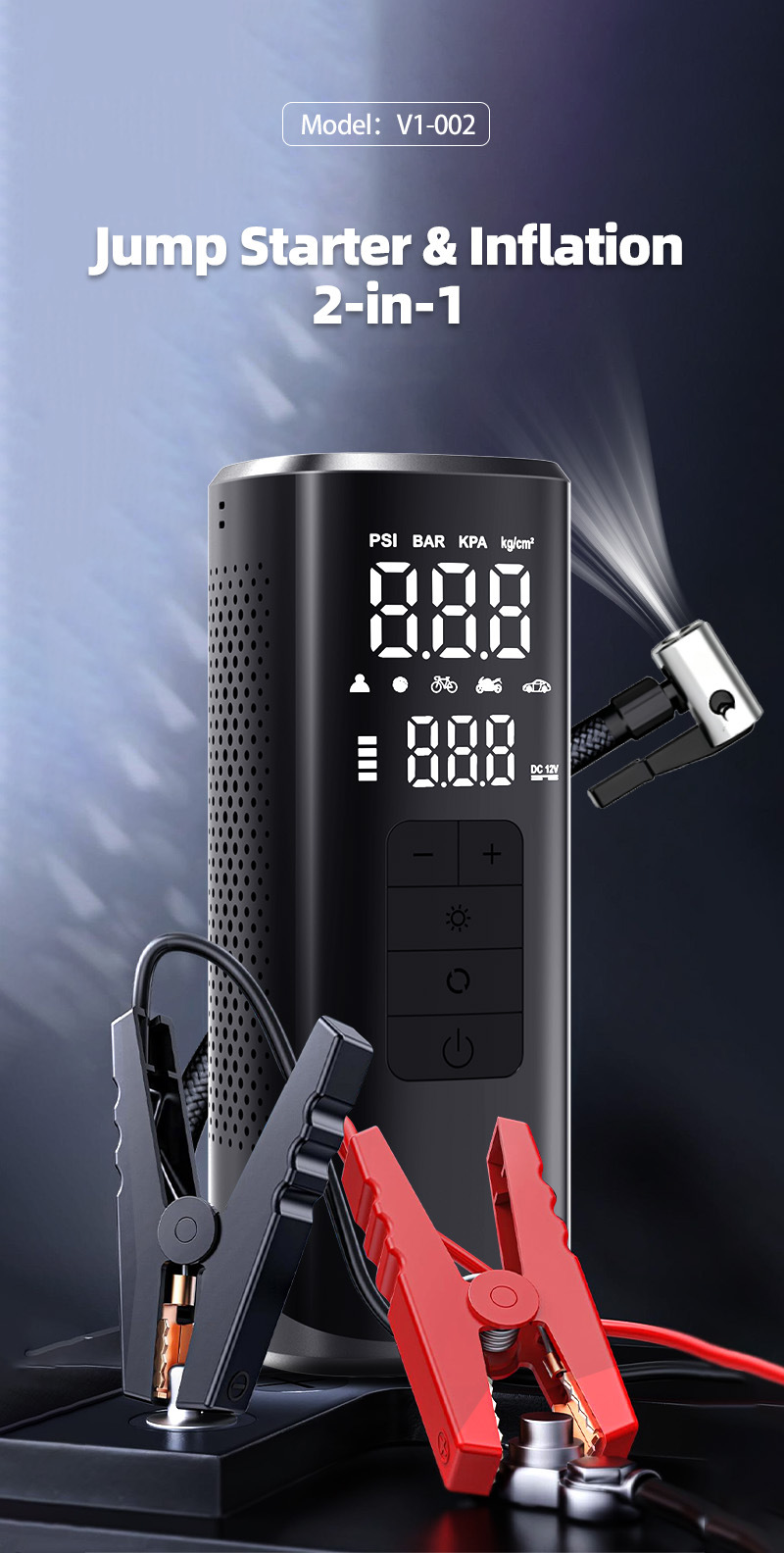 Cross-border wireless smart car air pump with power bank, large-capacity multifunctional inflator with automatic stop