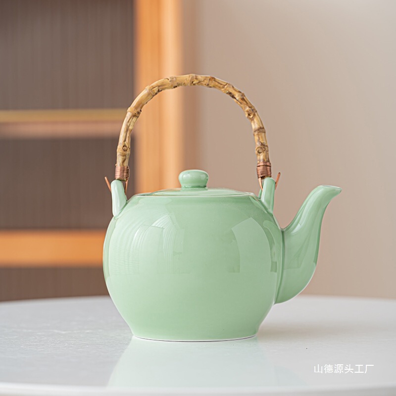 陶瓷茶壶餐厅酒店饭店家用大号老式提梁单壶带过滤网凉水壶900ML|undefined