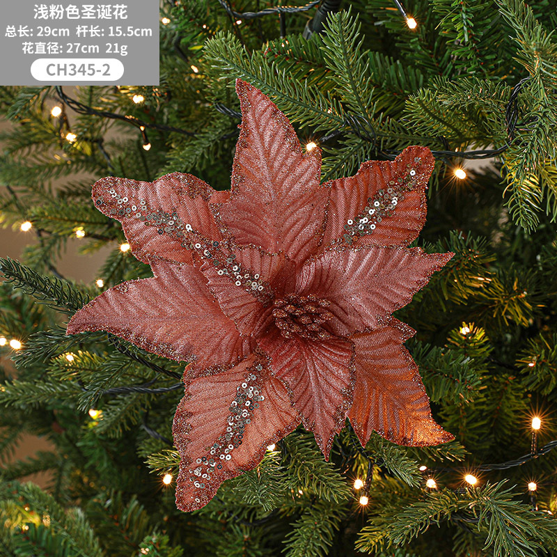 Navidad nueva flor de Navidad rojo flocado tela simulación brillo árbol de Navidad decoraciones Comercio exterior misma flor de Navidad