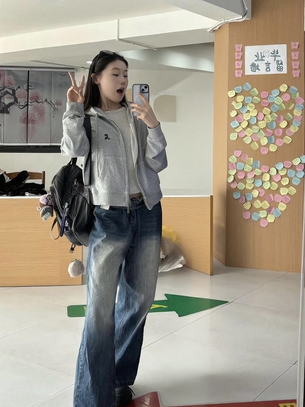韩国RR印花外套春秋连帽纯棉长袖短款开衫卫衣男女情侣宽松上衣|undefined